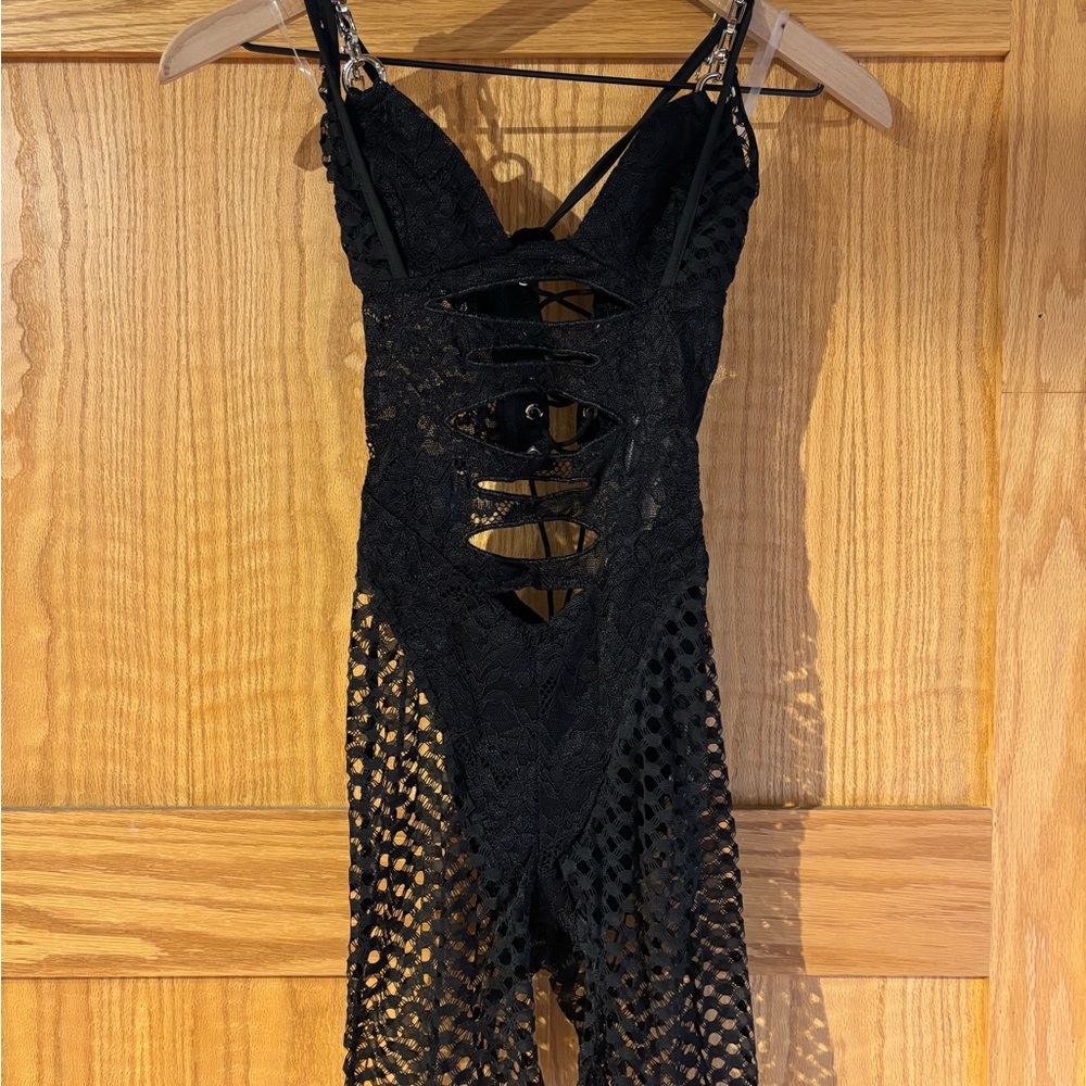 Black Lace Chemise with Cut-Out Design